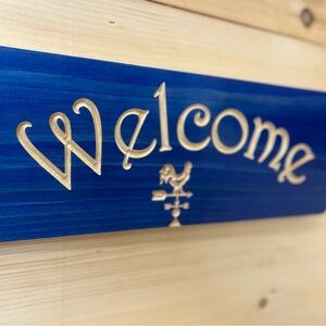 Navy  Welcome Sign with Carved Lettering